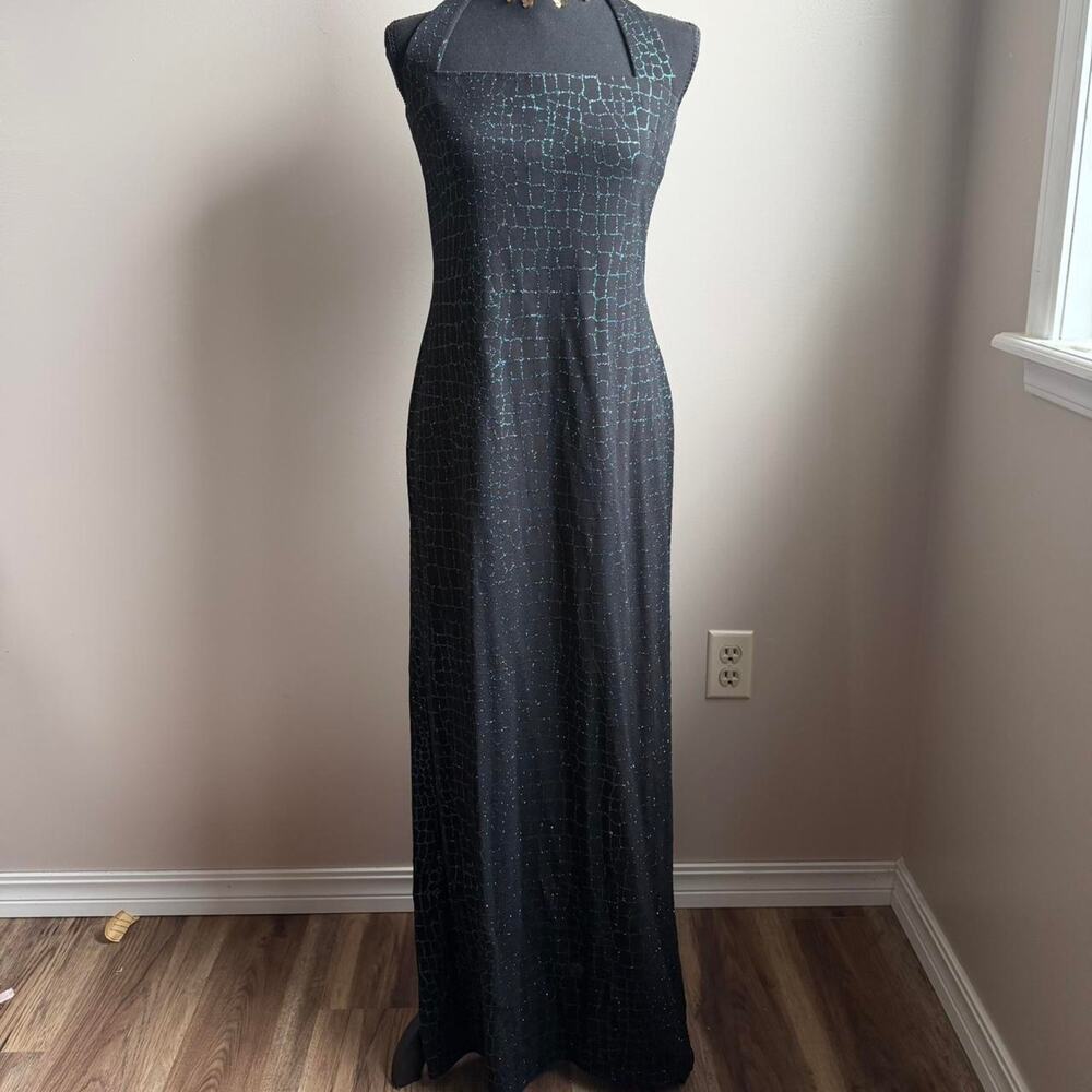 Vintage Y2K Snake Print Maxi Dress Black Blue Green Whimsygoth Formal